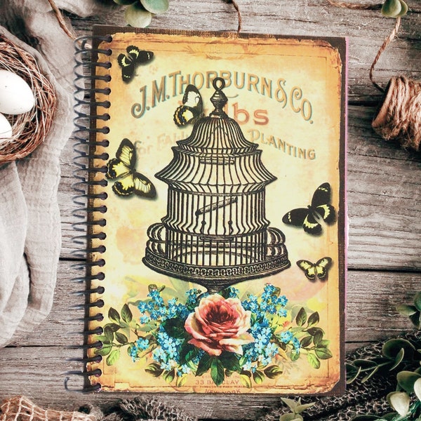 Romantic Victorian Era Antique Vintage Bird cage Journal Cute Notebook