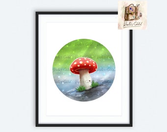 Mushroom print, watercolor mushroom, botanical print, mushroom wall art, mushroom illustration, fungi print, plant print, wall decor