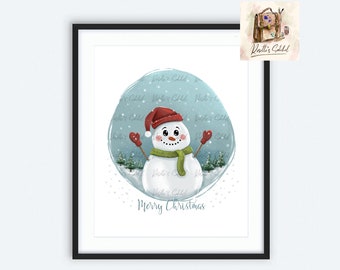 Snowman print, christmas snowman, merry christmas print, christmas greeting card, snowman poster, wall art, holiday home decor