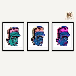 Frankenstein pop art, frankenstein print, horror monster, vintage pop art, sublimation png, gothic poster, cartoon frankenstein