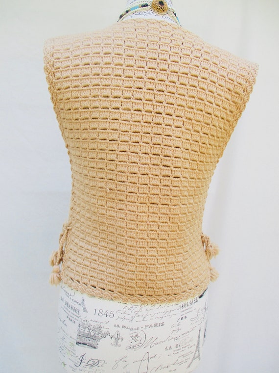 Hand-Knit Bohemian Vest//Beige Crochet Top - image 4