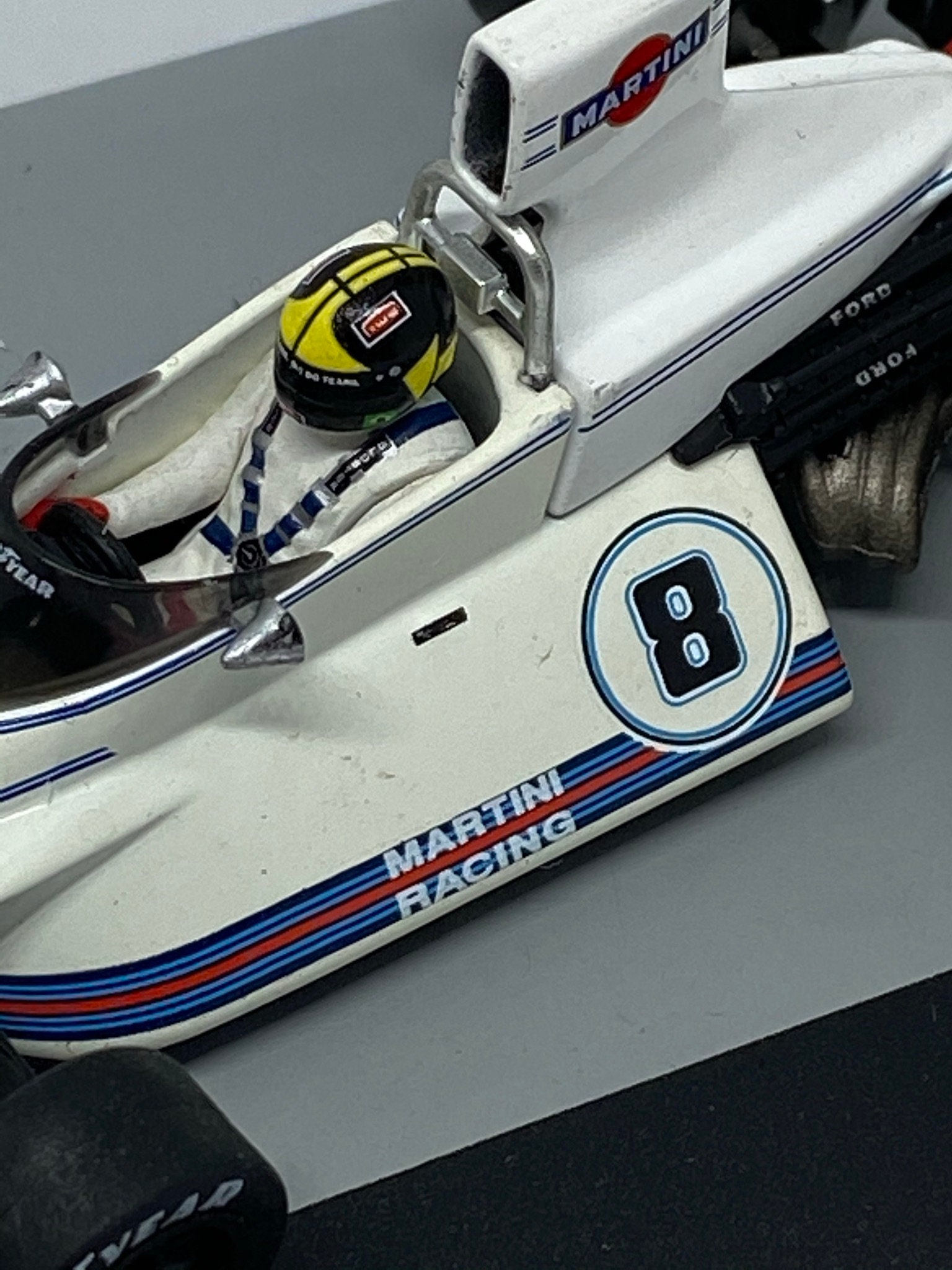1:43 Scale Model of a Brabham BT44B F1 Car as Raced by Carlos Pace in the  1975 Brazilian Grand Prix 