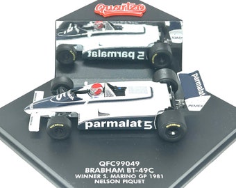 Vintage 1:43 scale Quartzo Model of a Brabham BT49C Formula One car as driven by Nelson Piquet in the 1981 San Marino Grand Prix