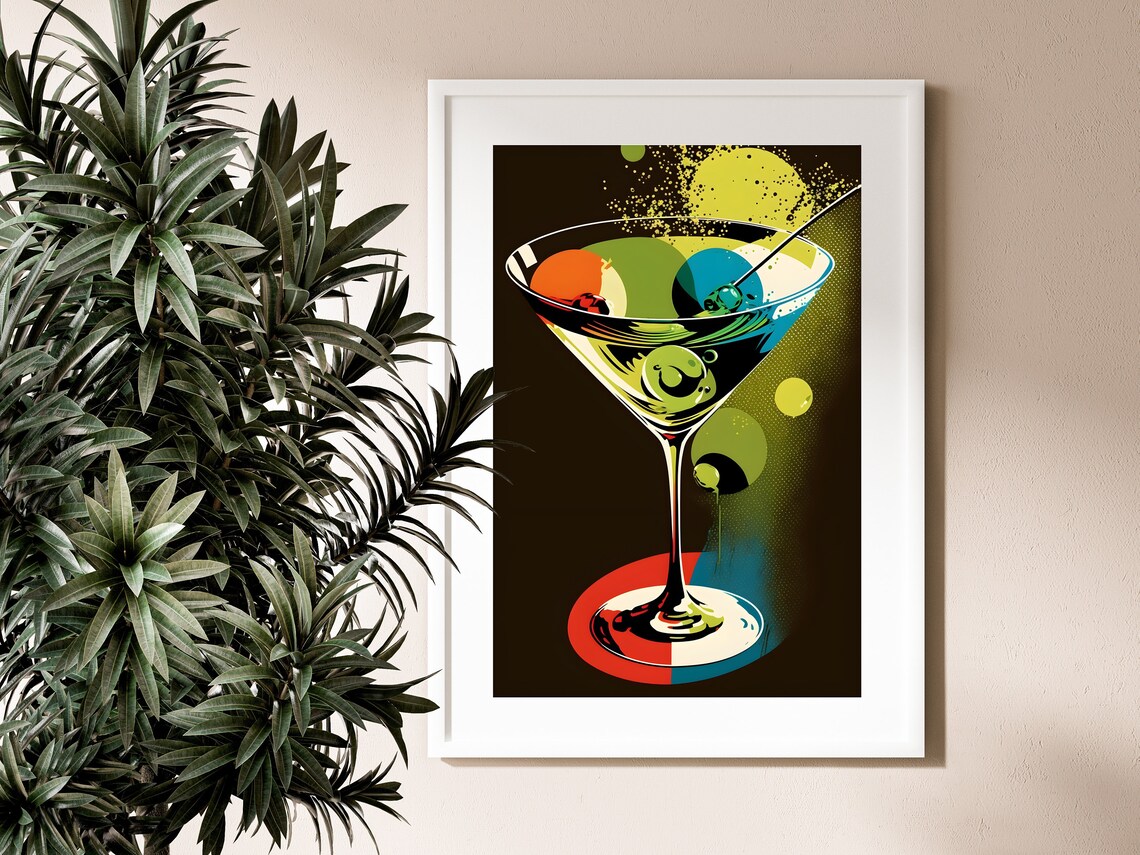 Martini Glass, Pop Art, Poster Style, Wall Art, Vodka Martini, Olive