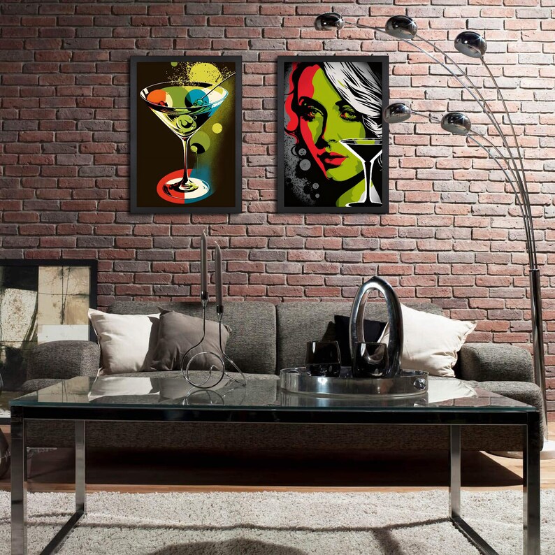 Martini Glass, Pop Art, Poster Style, Wall Art, Vodka Martini, Olive