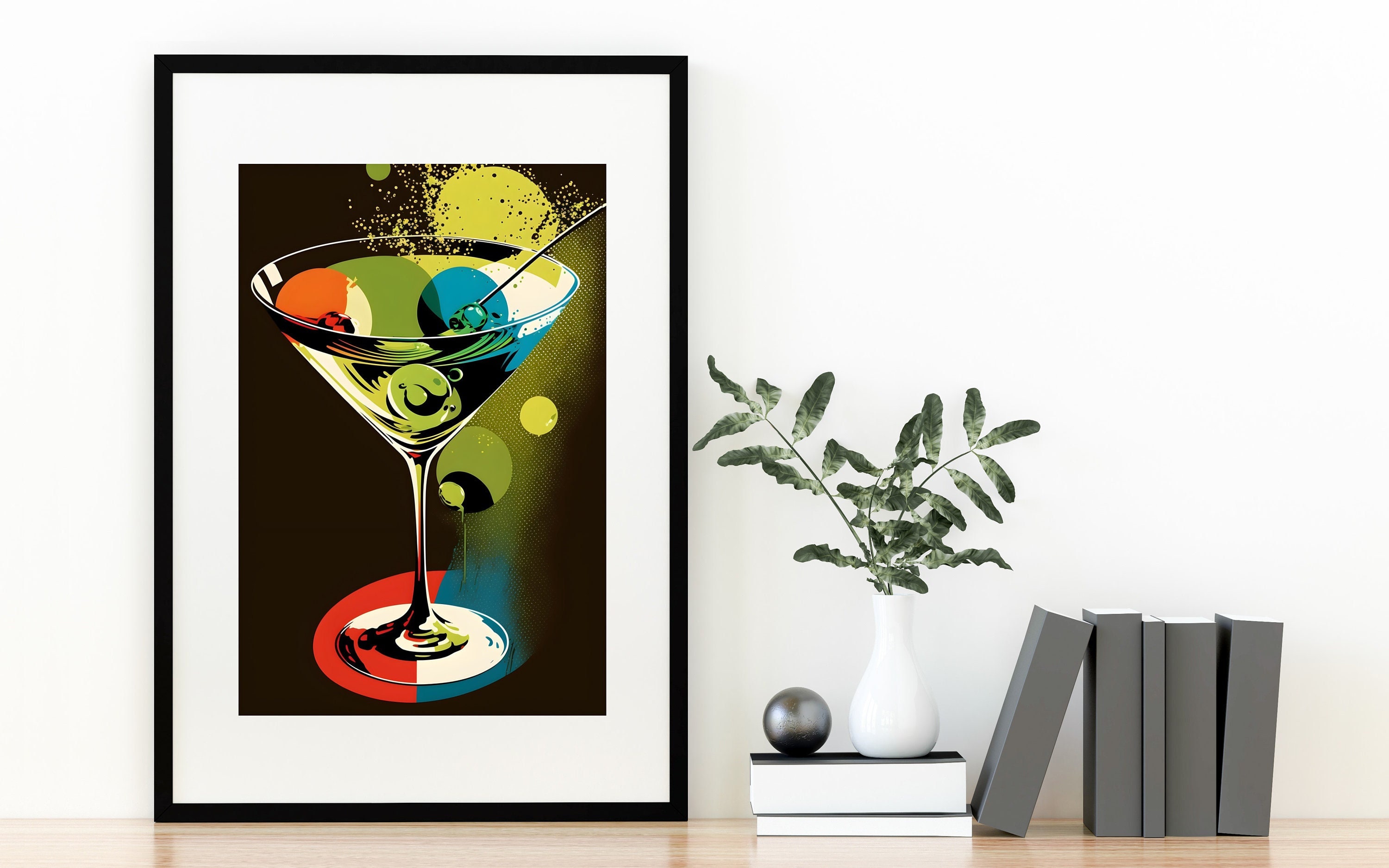 Martini Glass, Pop Art, Poster Style, Wall Art, Vodka Martini, Olive