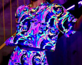 Trippy UV Reactive Oil Slick Rave Crop Top *Limited Edition*