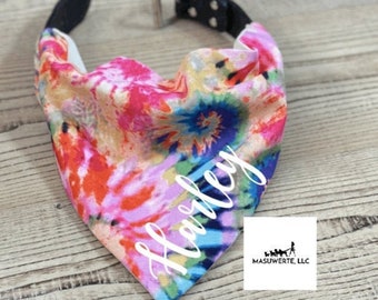 Tie Dye Dog Bandana, Slip on over collar dog bandana, personalized bandana, dog gift, puppy gift, cotton bandana, neckerchief, fur baby