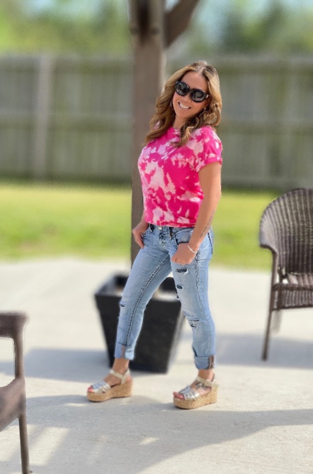 reverse tie dye pink shirt