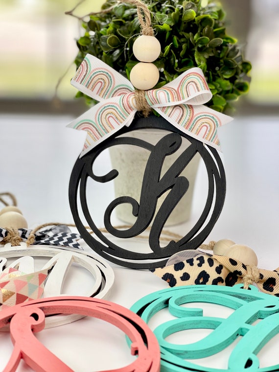 Wooden monogram sale car charm