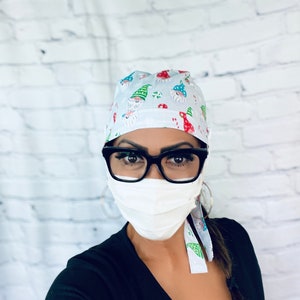 Surgical cap, Christmas Scrub Cap, Scrub Cap with buttons, holiday scrub cap, nurse cap, dental scrub cap, nurse hat, Gnome scrub, PPE image 6