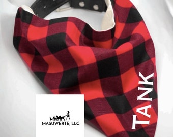 Buffalo Check Dog Bandana Red, Slides Over the Collar, Custom Personalized, Cotton, Everyday Bandana, Personalized gift, dog scarf