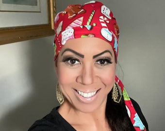 Christmas Scrub Cap / Surgical Cap / Scrub Cap with Buttons / Womens Scrub Cap / Medical Scrub Cap / Head Cap / Nurse Hat / Dental Scrub Cap