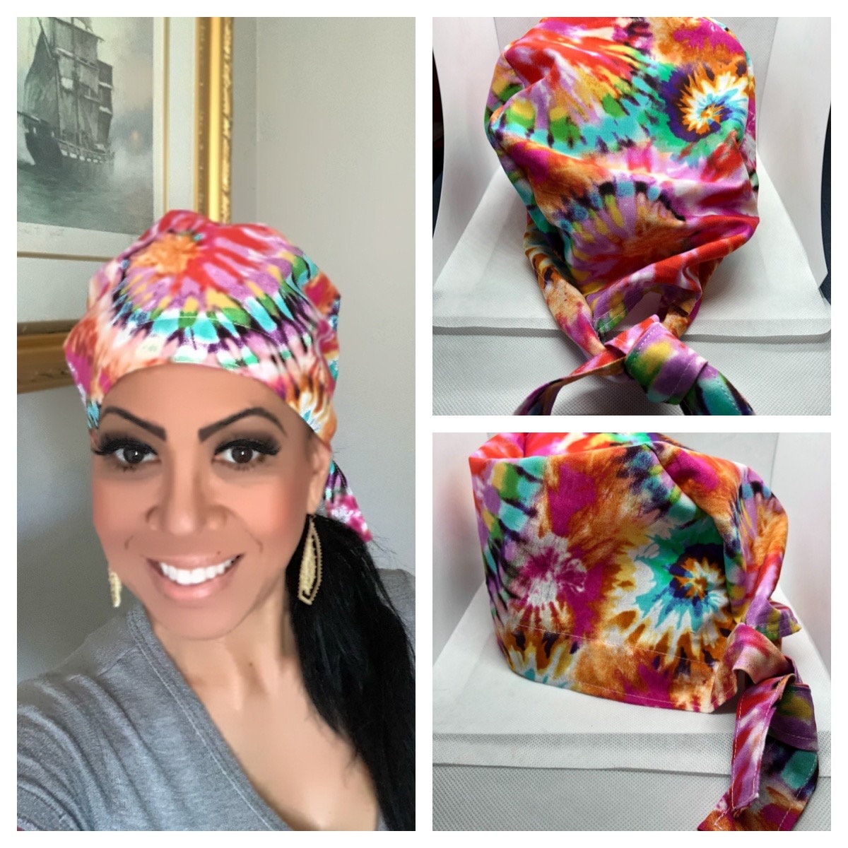 Unisex scrub cap, Scrub Cap with buttons, surgical scrub cap, nurse c…