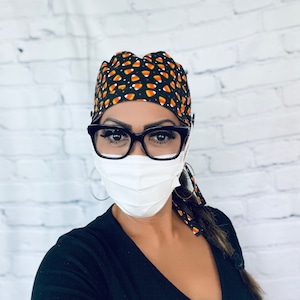 Surgical Cap / Scrub Cap with Buttons / Fall Halloween Scrub Cap / Medical Scrub Cap / Head Cap / Veterinarian / Nurse / Dental Scrub Cap