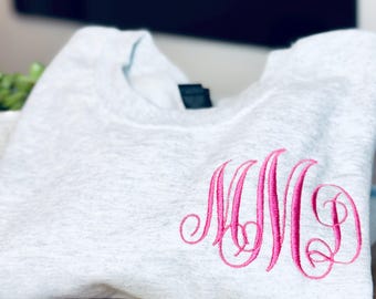 Monogrammed Sweatshirt, Custom Embroidered Monogram Initials Shirt, Personalized gift for mom bestie, Simple Monogram crewneck for her