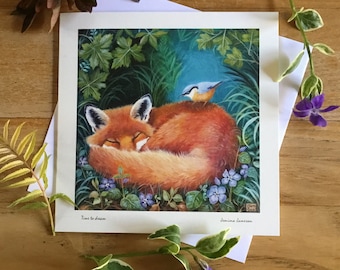 Fox greeting card. Title ‘Time to dream’