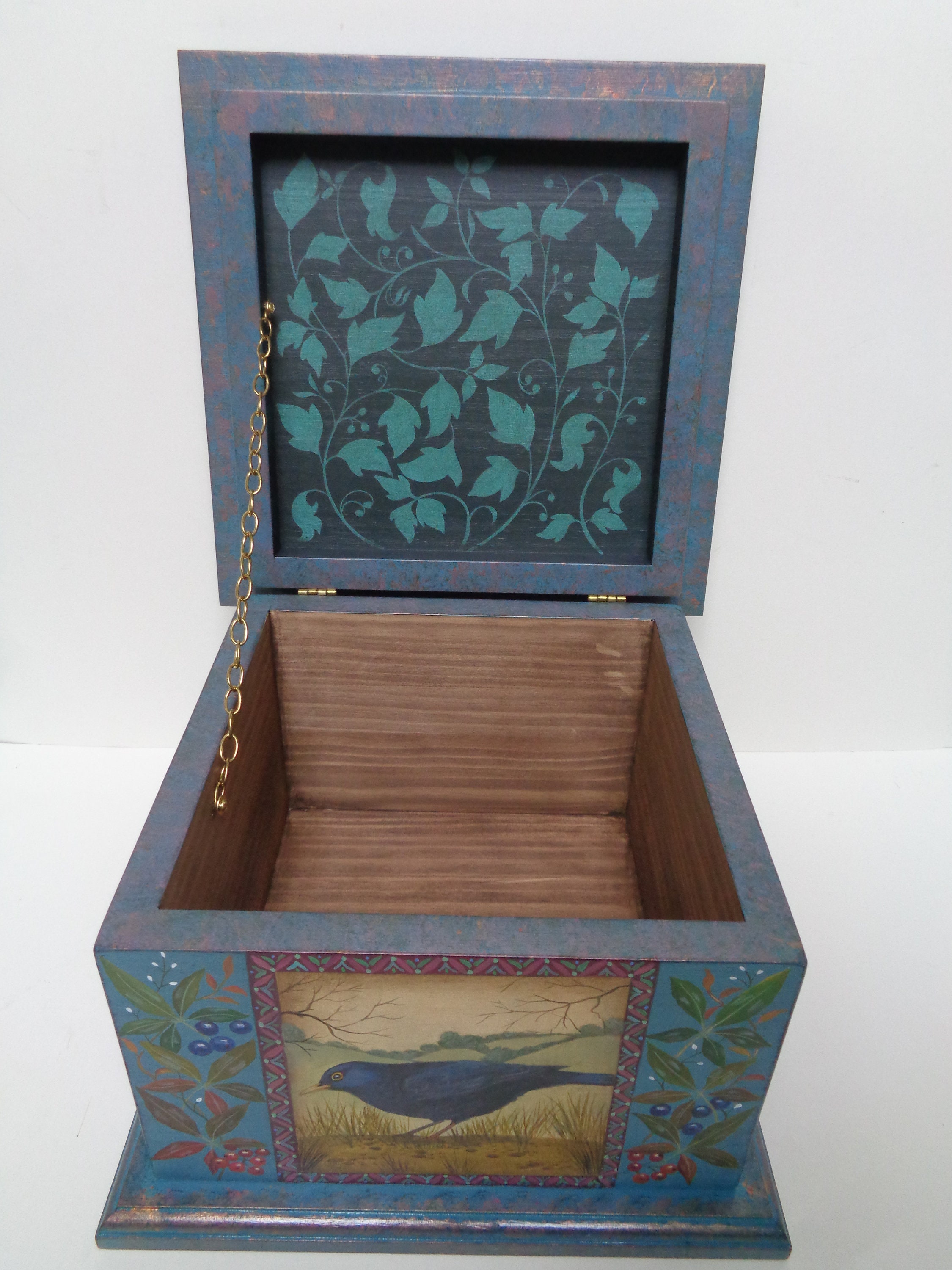 Fox & Blackbird acrylic painting on a wooden box. Title Etsy