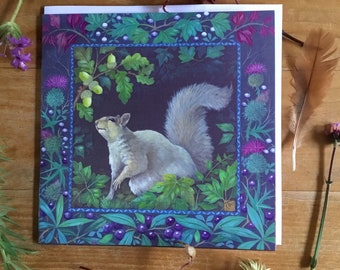 Squirrel greeting card. Title  ‘Acorns!’