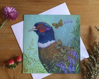 Pheasant Greetings card, 'The Visitor'