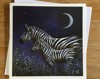 Zebra greeting card. Title ‘African Night.’