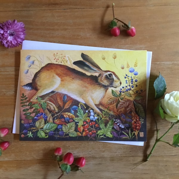Hare greeting card ‘Autumn Hare’.