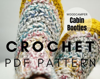 Crochet SLIPPERS, The Woodcamper Cabin Booties, YouTube, Crochet Pattern, Crochet Worked Flat, Cozy Crochet Slippers, Quick Crochet Pattern