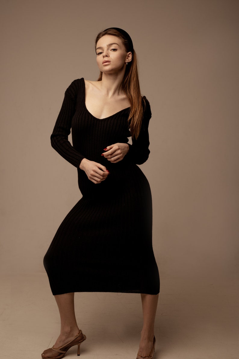 Black Knit wool dress Long knit dress Sexy dress Soft Maxi | Etsy
