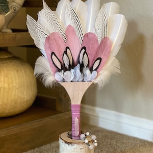 Crystal Smudging Fan (CUSTOM ORDER), Feather Smudging Fan, Crystal Smudge Wand, Rose Quartz Smudging Wand, Wicca, Pagan, Sage Smudge Kit