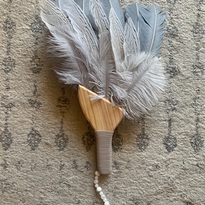 Gray and White Smudging Fan, Feather Smudging Fan, Smudge Wand, Smudging Wand, Wicca, Pagan, Sage Smudge Kit