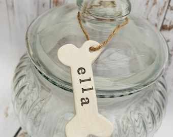 Personalized Dog Bone Tag: White Clay Pet Treat Jar Decoration