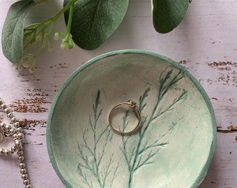 Handmade Sage Green Leaf Clay Trinket Dish, Nature Inspired