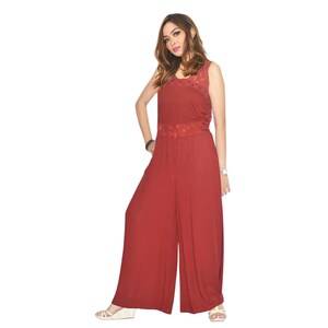 CARLY Lace Back Rayon Jumpsuit: Wide Leg Bali Overalls Red