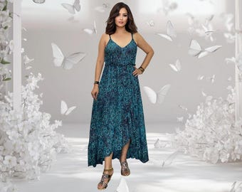 GAURI Hand Made Batik Teal Dream Weaver Maxi Dress - BG27010