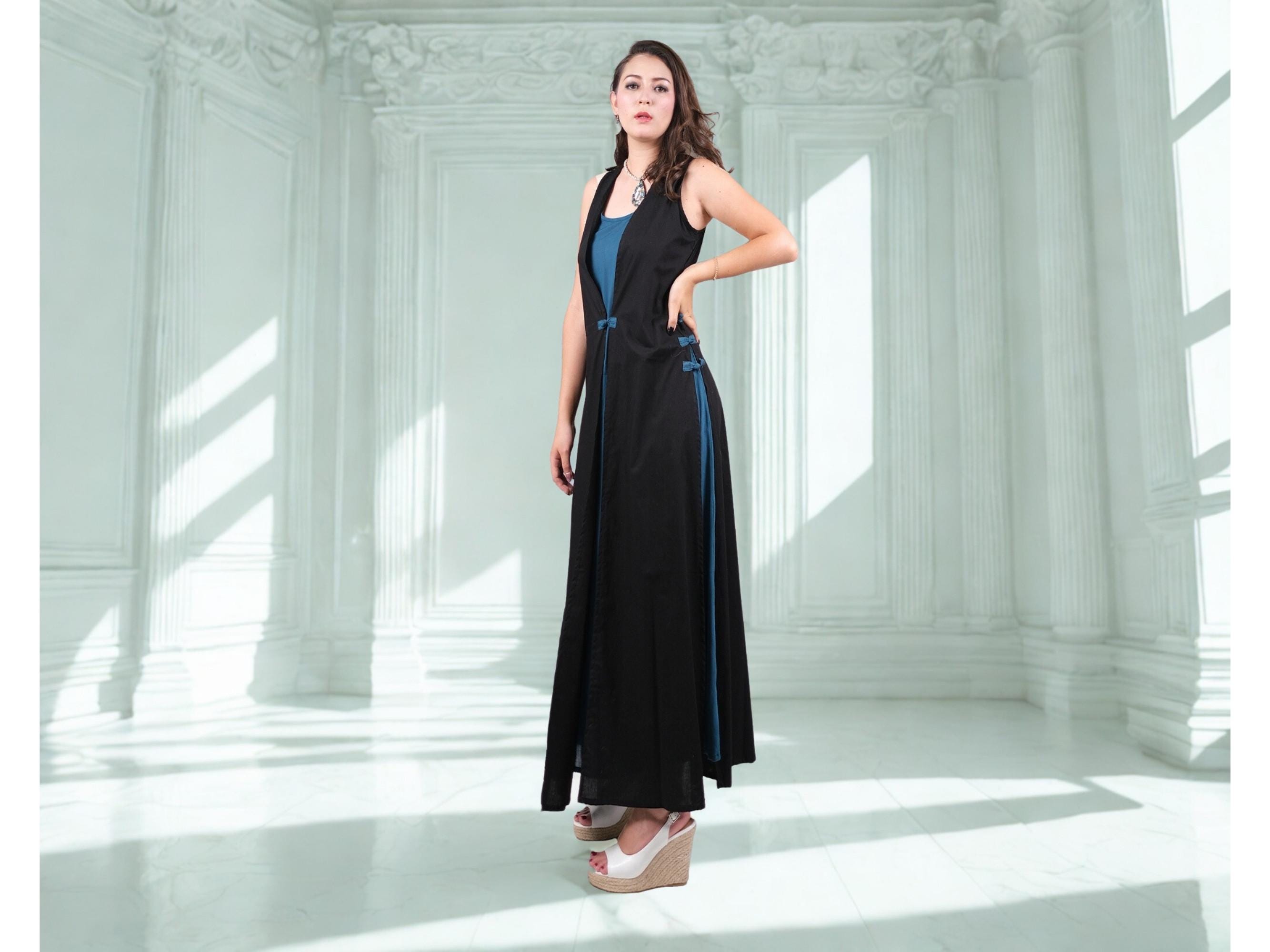 Long White Dresses With Black Accents - Etsy