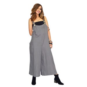 SHINTA Jumpsuit aus Baumwolle mit weitem Bein: 3/4 Boho Chic Overall Grau