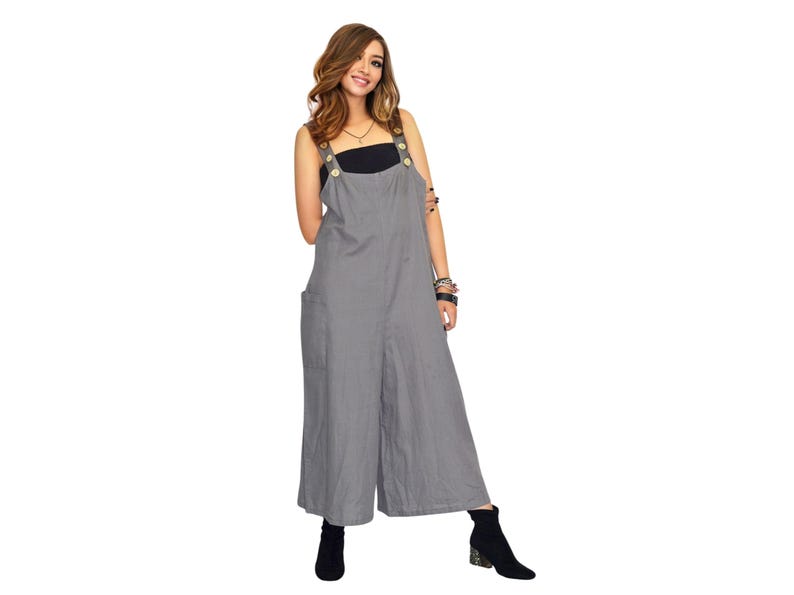 SHINTA Jumpsuit aus Baumwolle mit weitem Bein: 3/4 Boho Chic Overall Grau