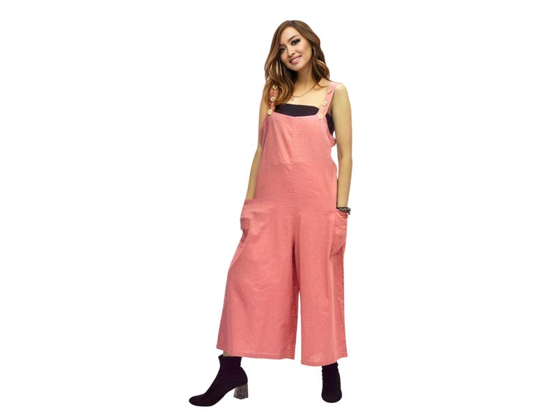 SHINTA Jumpsuit aus Baumwolle mit weitem Bein: 3/4 Boho Chic Overall Peach