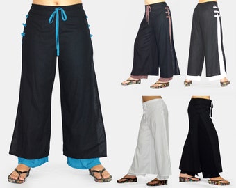 ROMENO Funky Boho Two Layer Double Layer Pants Trousers ~ Boho Chic Lagenlook ~ Cute Layered Pants ~ Wide Leg Tie Pants