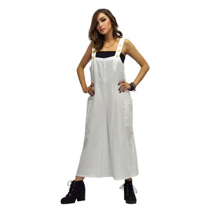 SHINTA Jumpsuit aus Baumwolle mit weitem Bein: 3/4 Boho Chic Overall Weiß