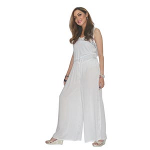 CARLY Lace Back Rayon Jumpsuit: Wide Leg Bali Overalls White