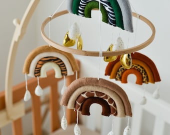 Rainbow baby mobile - Safari boho crib mobile - Jungle mobile