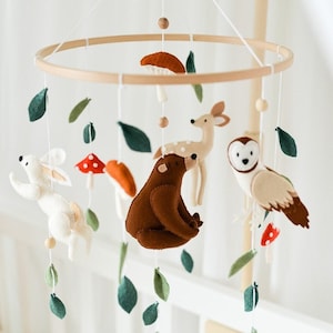 Mobile woodland Crib baby mobile neutral Fairytale woodland boho nursery mobile Mushroom mobile image 1