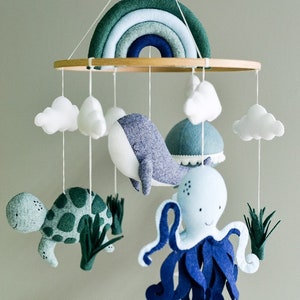 Baby mobile ocean, Nautical nursery mobile, Whale Octopus Turtle Jellyfish crib mobile Baby mobile boy, Baby mobile girl