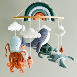 Ocean baby mobile, Whale nursery mobile, Under the sea crib mobile