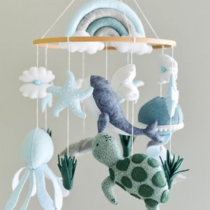 Ocean mobile nursery Whale crib mobile Baby boy mobile Octopus Jellyfish Stingray Shell mobile Rainbow mobile