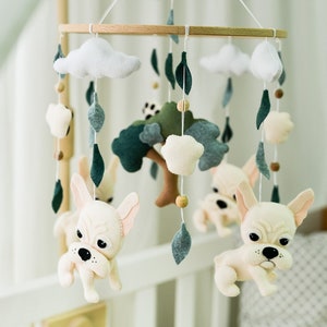 Custom dog mobile baby, French bulldog crib mobile, Dog puppy nursery hanging decor, Personalized baby boy mobile, New mom gift