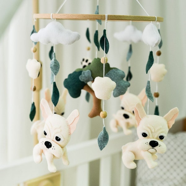 Custom puppy mobile baby, French bulldog crib mobile, Dog nursery hanging decor