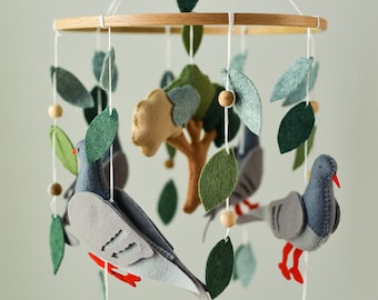 Pigeon mobile Bird woodland nursery mobile Woodland hanging mobile Baby shower gift Customize colors