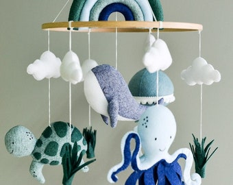 Baby mobile ocean, Nautical nursery mobile, Whale Octopus Turtle Jellyfish crib mobile Baby mobile boy, Baby mobile girl